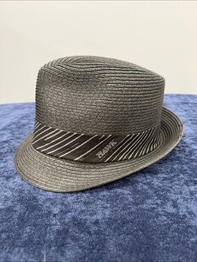 Tony Hawk Gray Straw Trilby Hat with Striped Band